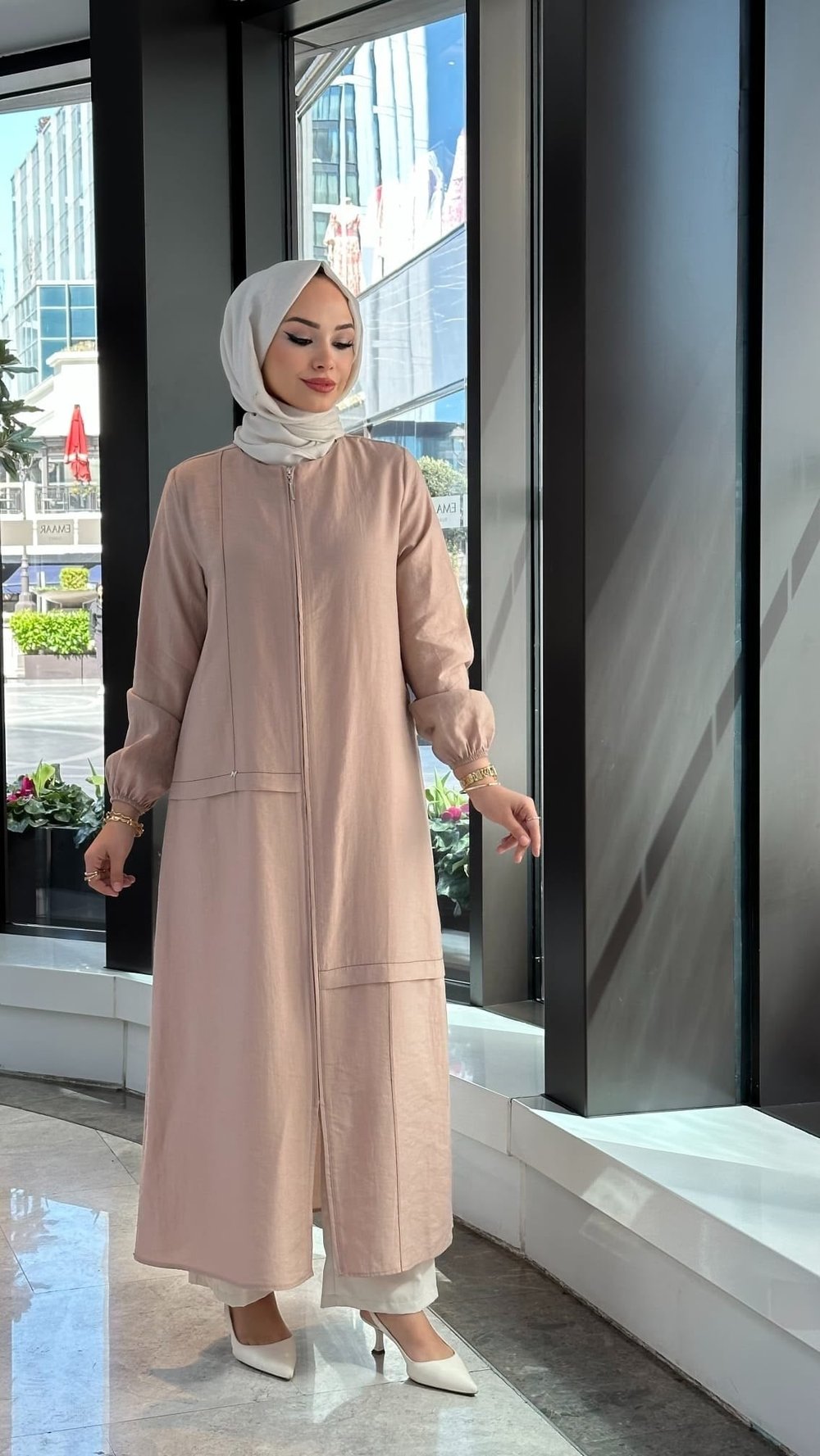 Fermuar Detaylı Tencel Kap - Capucino