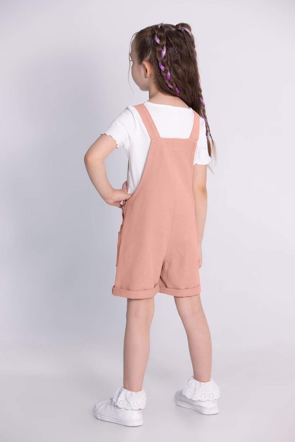 Kız Çocuk Gabardin Şortlu Tulum Pudra 4-9 Yaş