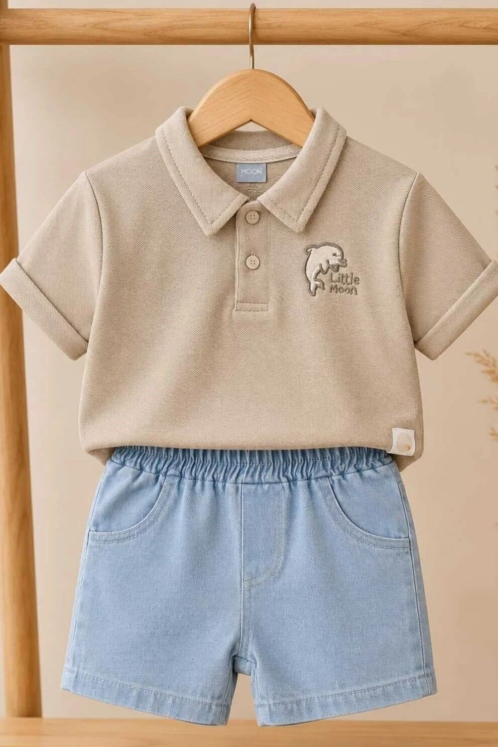 Polo Yaka Erkek Bebek Takım – Bej