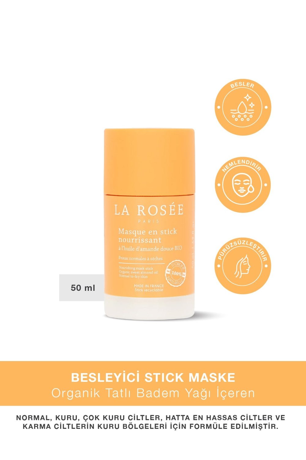 BESLEYİCİ STİCK MASKE Organik Tatlı Badem Yağı İçeren 50 mL
