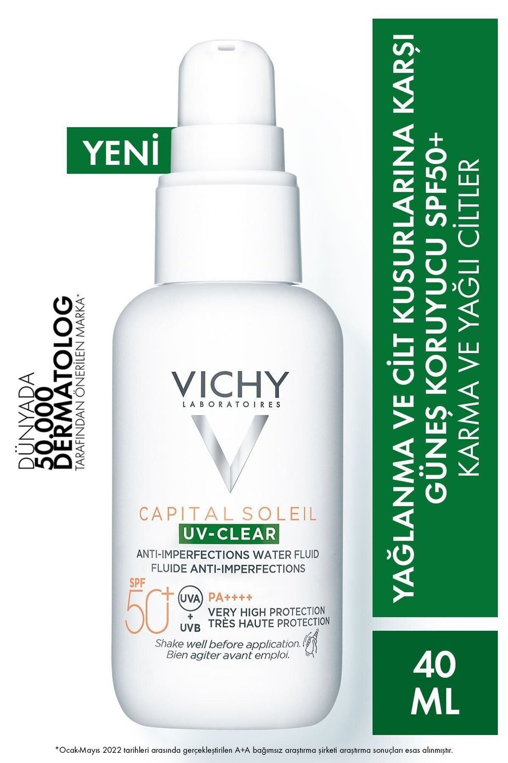 Capital Soleil Uv Clear Spf50 Yüz Güneş Kremi 40 ml - Karma Ve Yağlı Ciltler