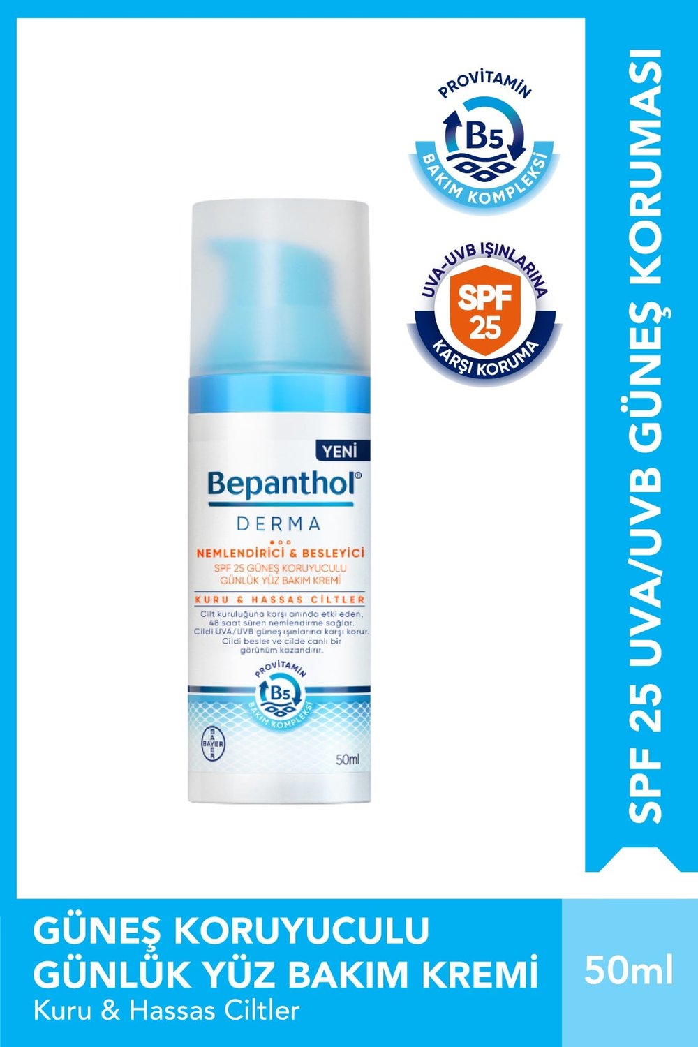 Derma Nemlendirici Ve Besleyici Spf 25 Günlük Yüz Bakım Kremi 50 ml - Günlük Yoğun Nemlendirici