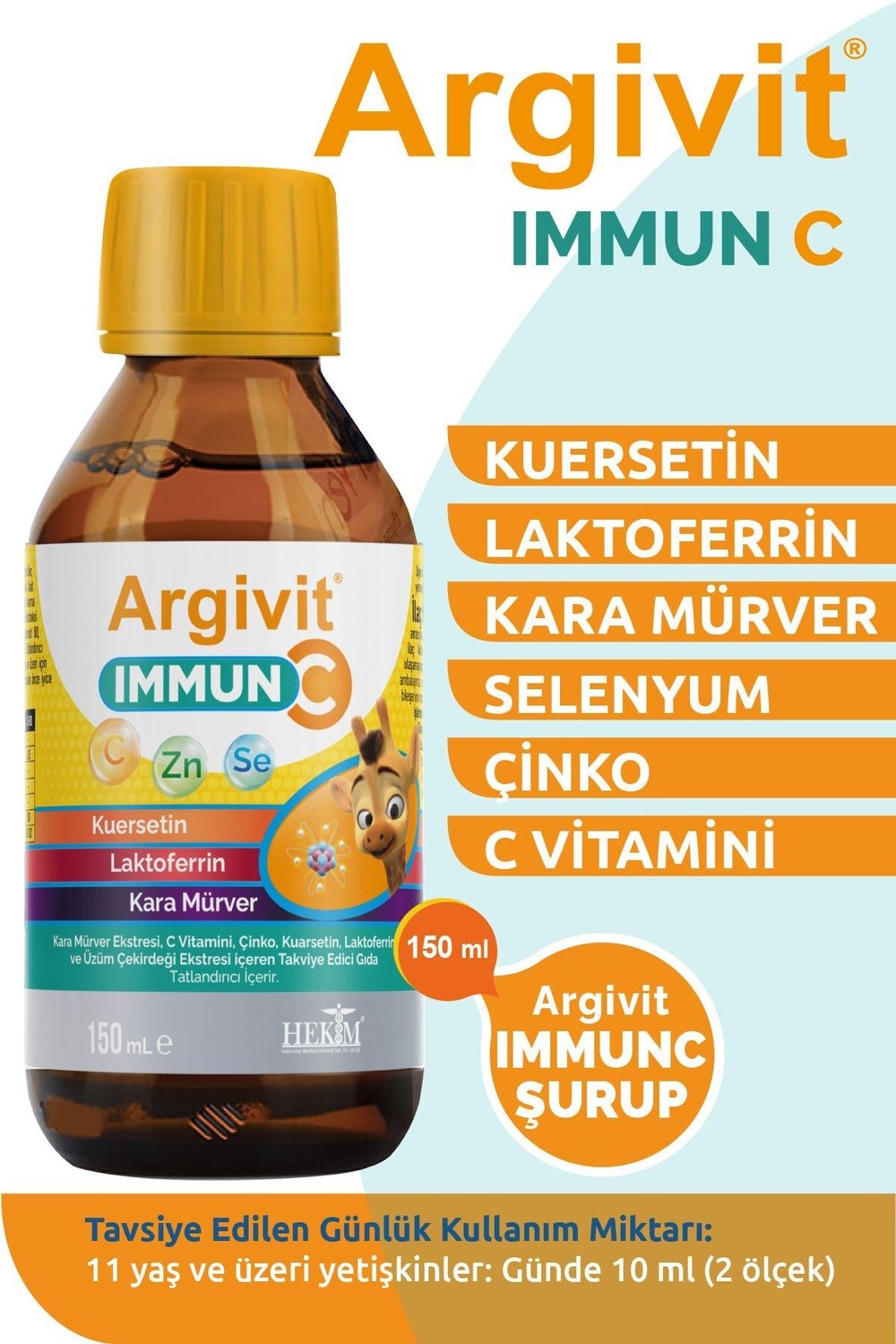 Immun C Şurup - Kara Mürver, C Vitamini, Çinko, Kuersetin, Laktoferrin Içeren Şurup 150 ml 8