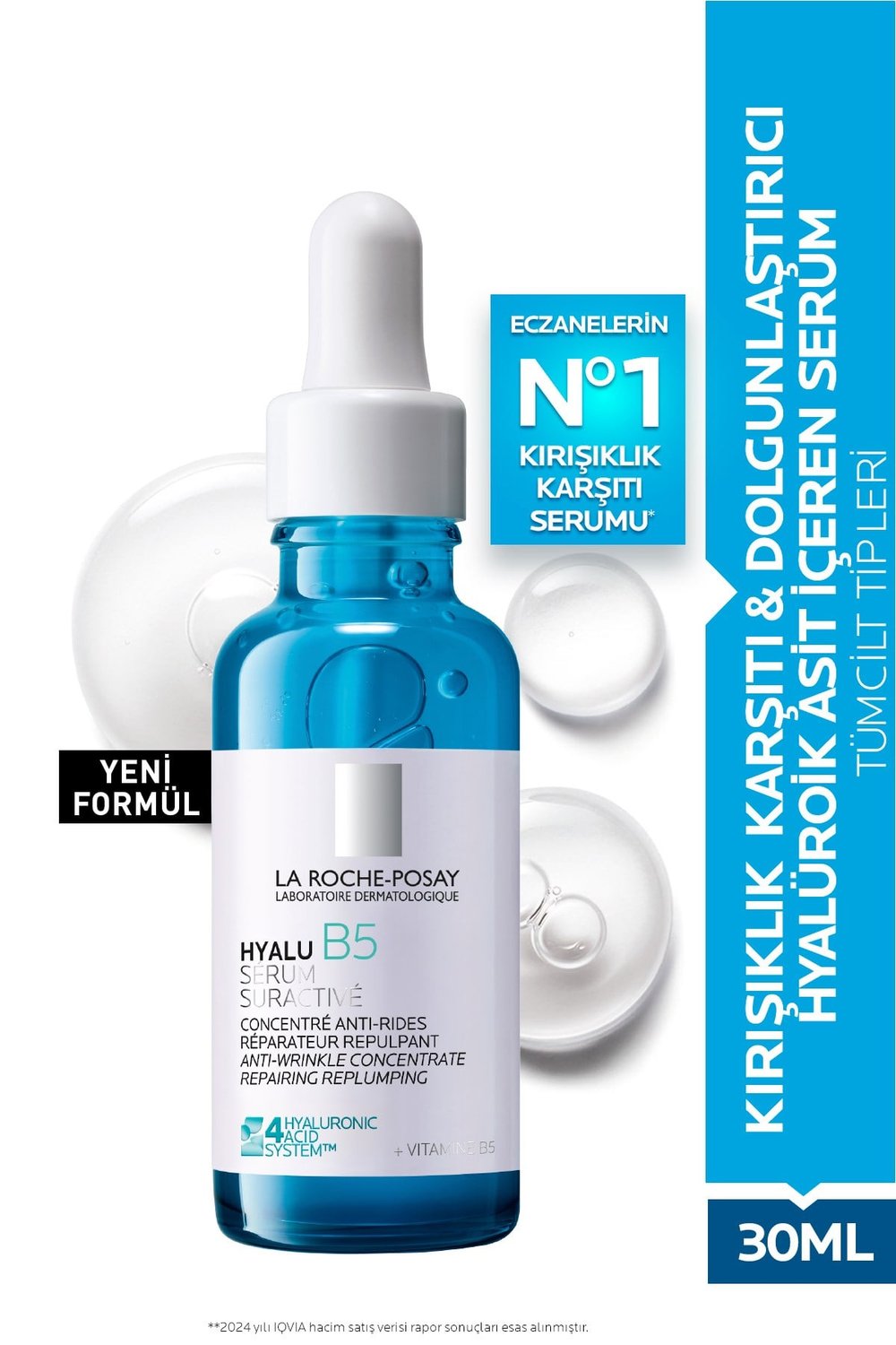 Kırışıklık Karşıtı ve Dolgunlaştırıcı Hyalüronik Asit İçeren Hyalu B5 Serum 30 ml