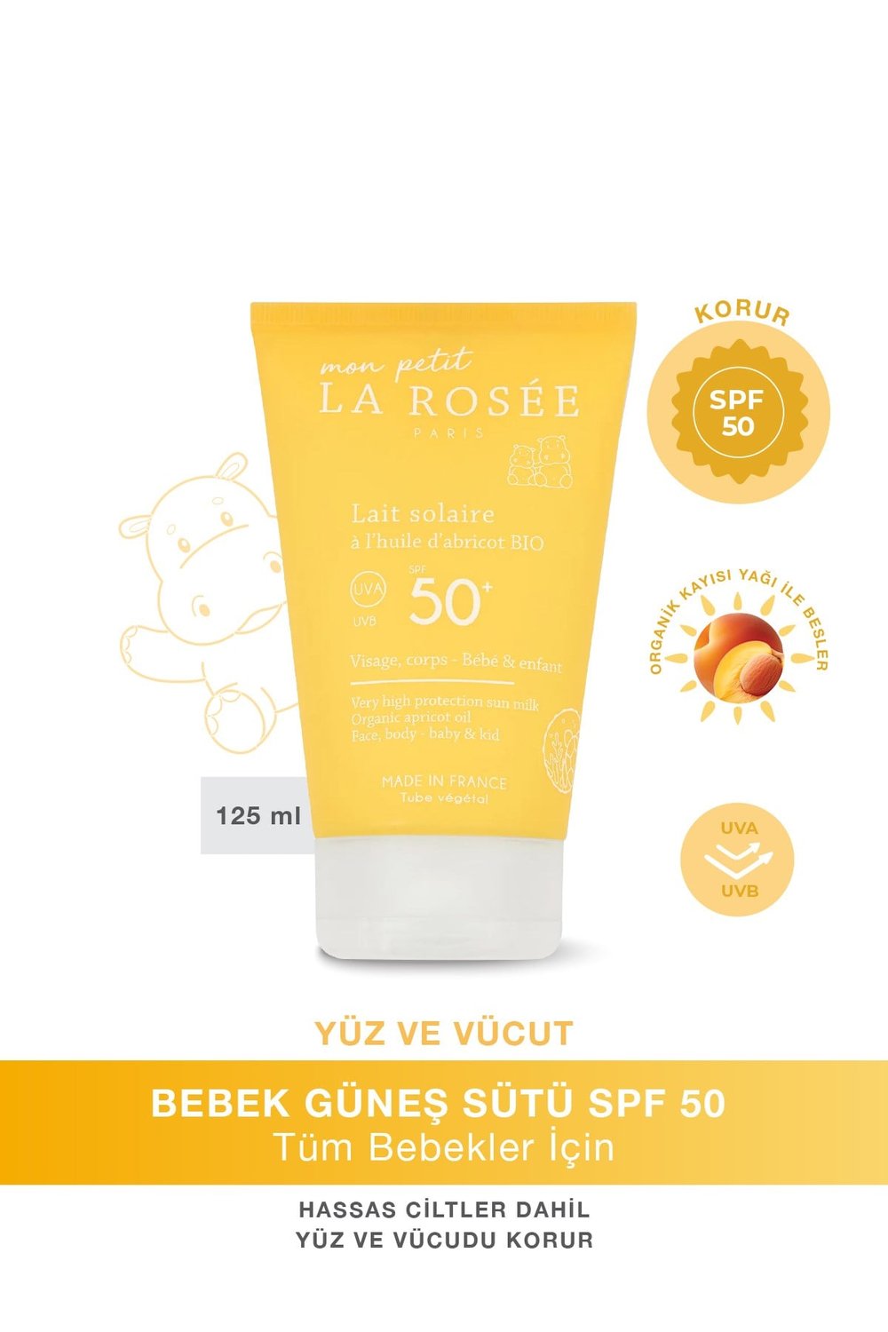 Mon Petit ÇOK YÜKSEK KORUMALI ÇOÇUK GÜNEŞ KORUYUCU SÜT Organik Kayısı Yağı İçeren SPF 50+ 125 mL