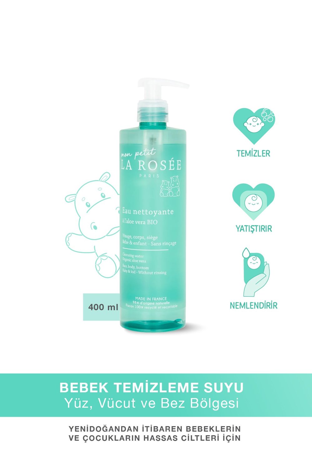 Mon Petit TEMİZLEME SUYU Organik Aloe Vera İçeren 400 mL