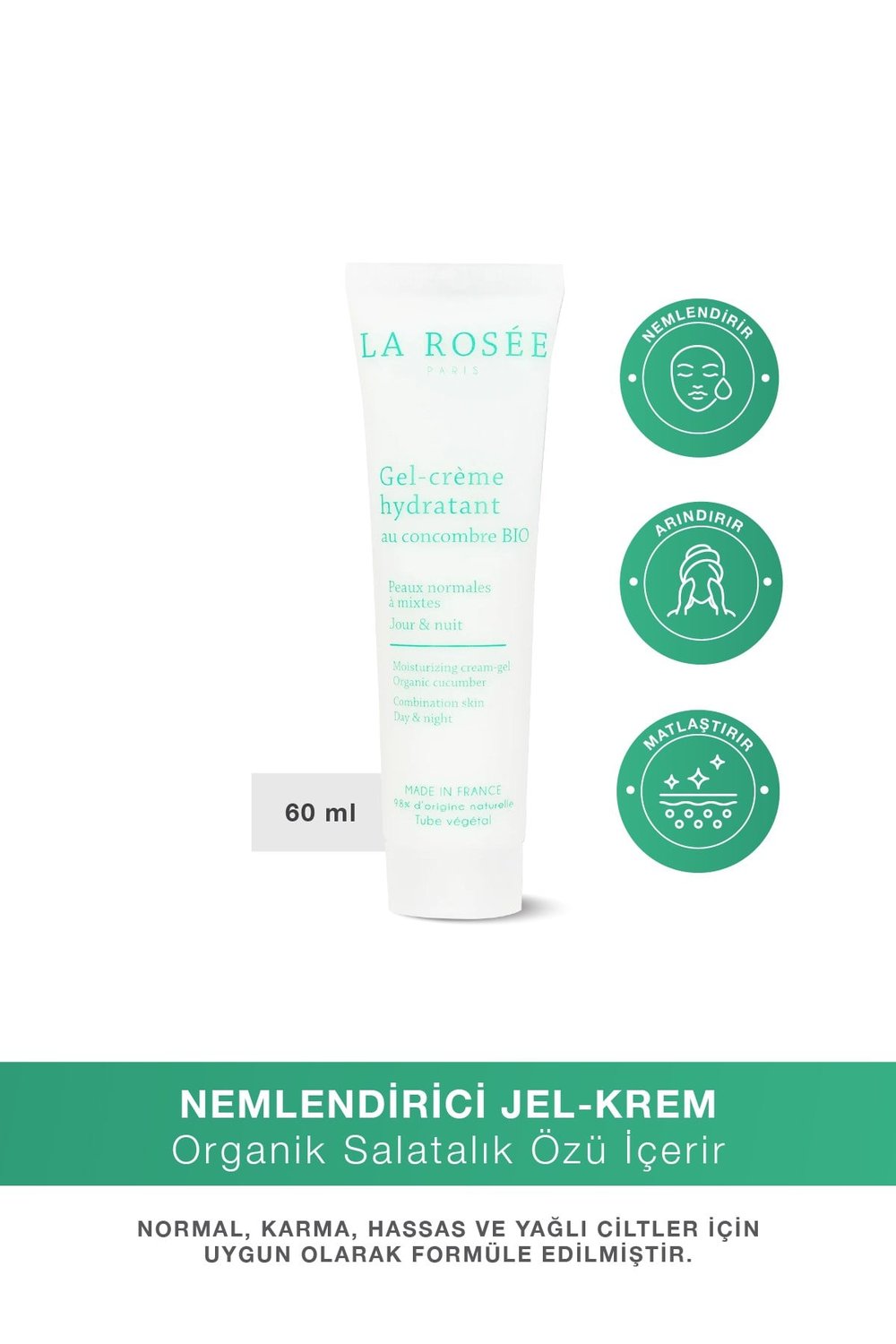 NEMLENDİRİCİ JEL-KREM Organik Salatalık Özü İçeren - 60 mL