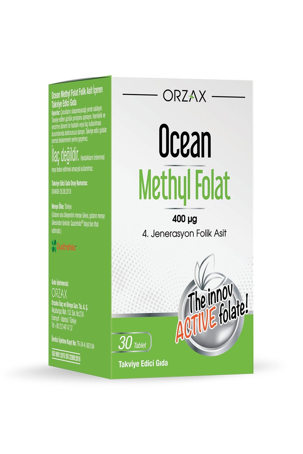Orzax Methyl Folat Folik Asit 30 Tablet