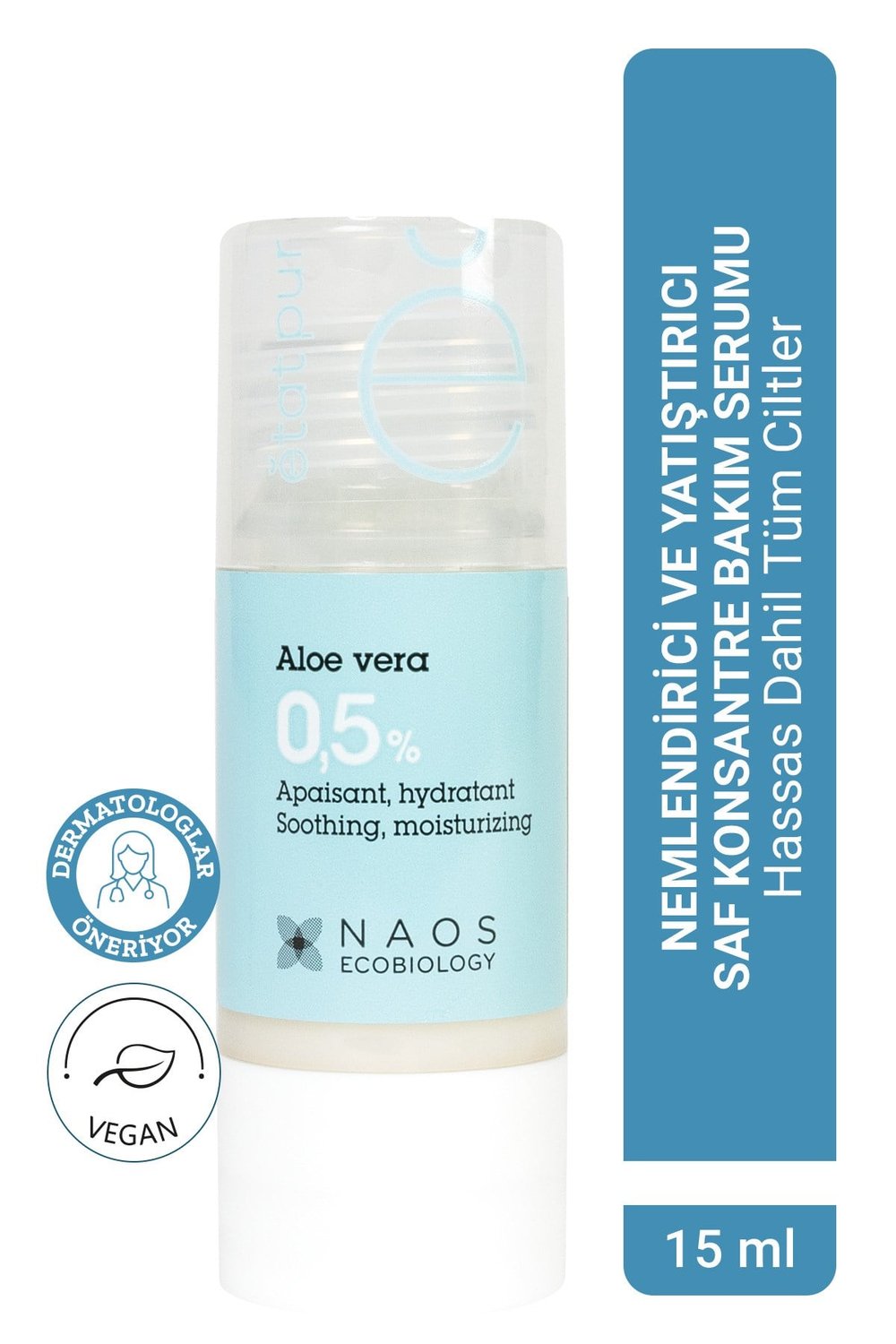 Pure Active Aloe Vera Kuru Ciltler için Nemlendirici Yatıştırıcı Konsantre Bakım Serumu 15ML