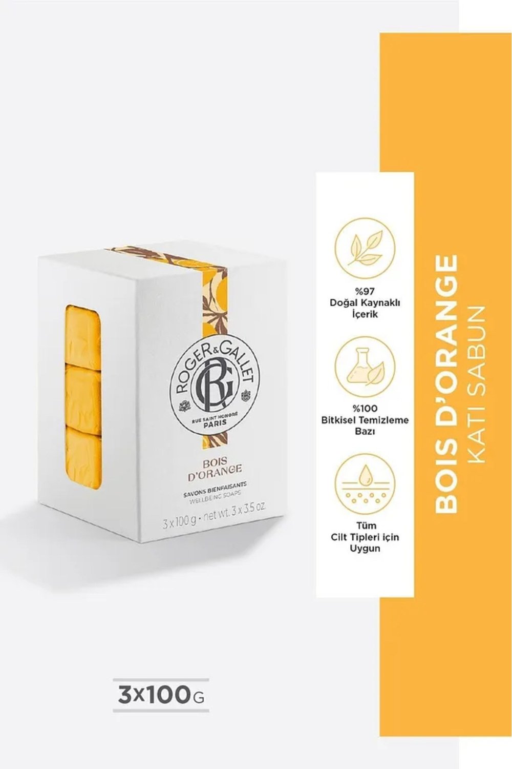 Roger & Gallet Bois D'Orange Katı Sabun 100 g x3 - Bitkisel Turunç Özü & Kalıcı Doğal Koku