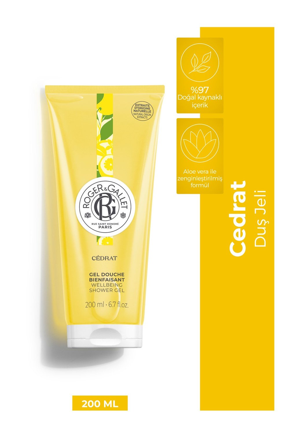 Roger & Gallet Cedrat Duş Jeli 200 ml - Doğal Limon Özlü & Nemlendirici Yoğun Köpük