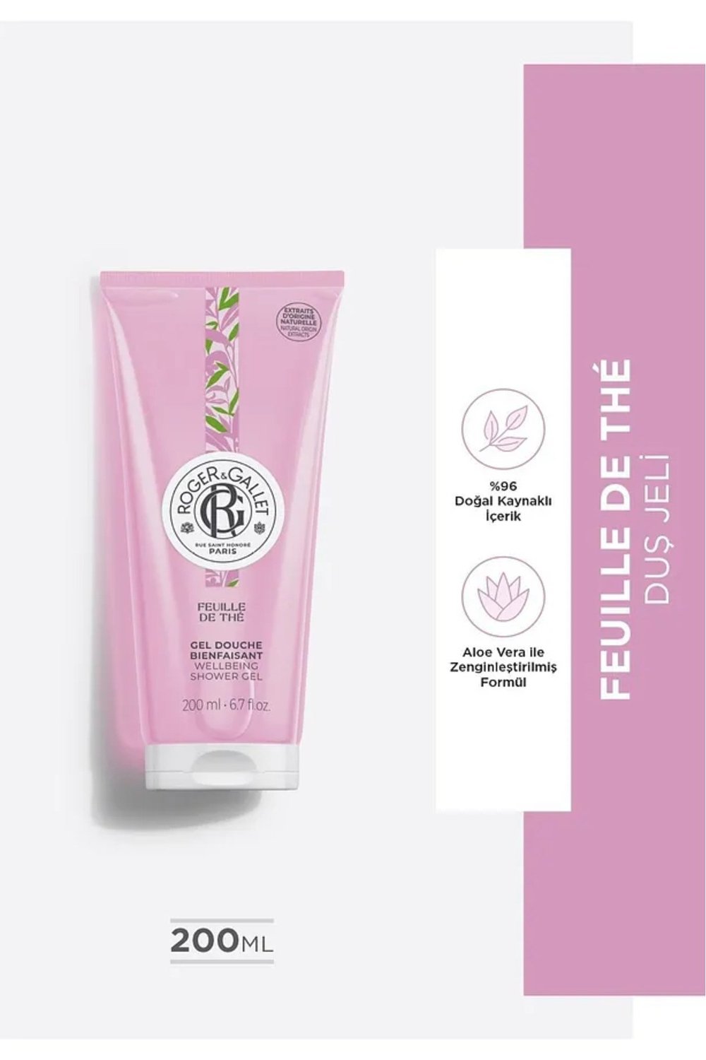 Roger & Gallet Feuille De Thé Duş Jeli 200 ml - Doğal Seylan Çayı Özlü & Ferah Yoğun Köpük