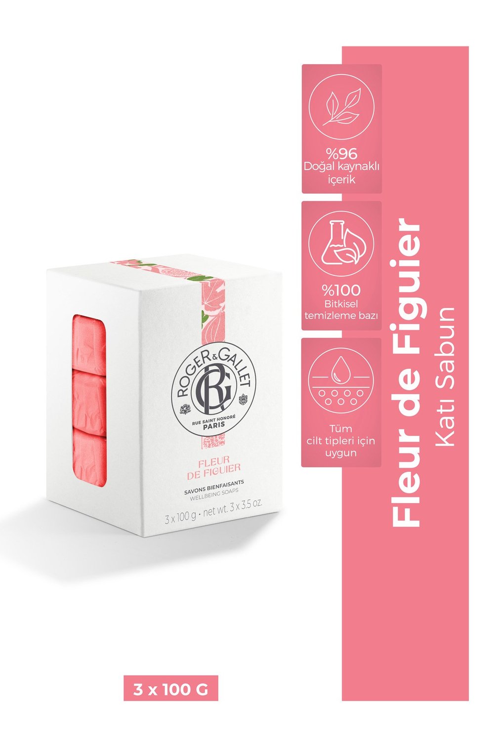 Roger & Gallet Fleur De Figuier Katı Sabun 100 g x3 - Doğal İncir Özü & Kalıcı Doğal Koku
