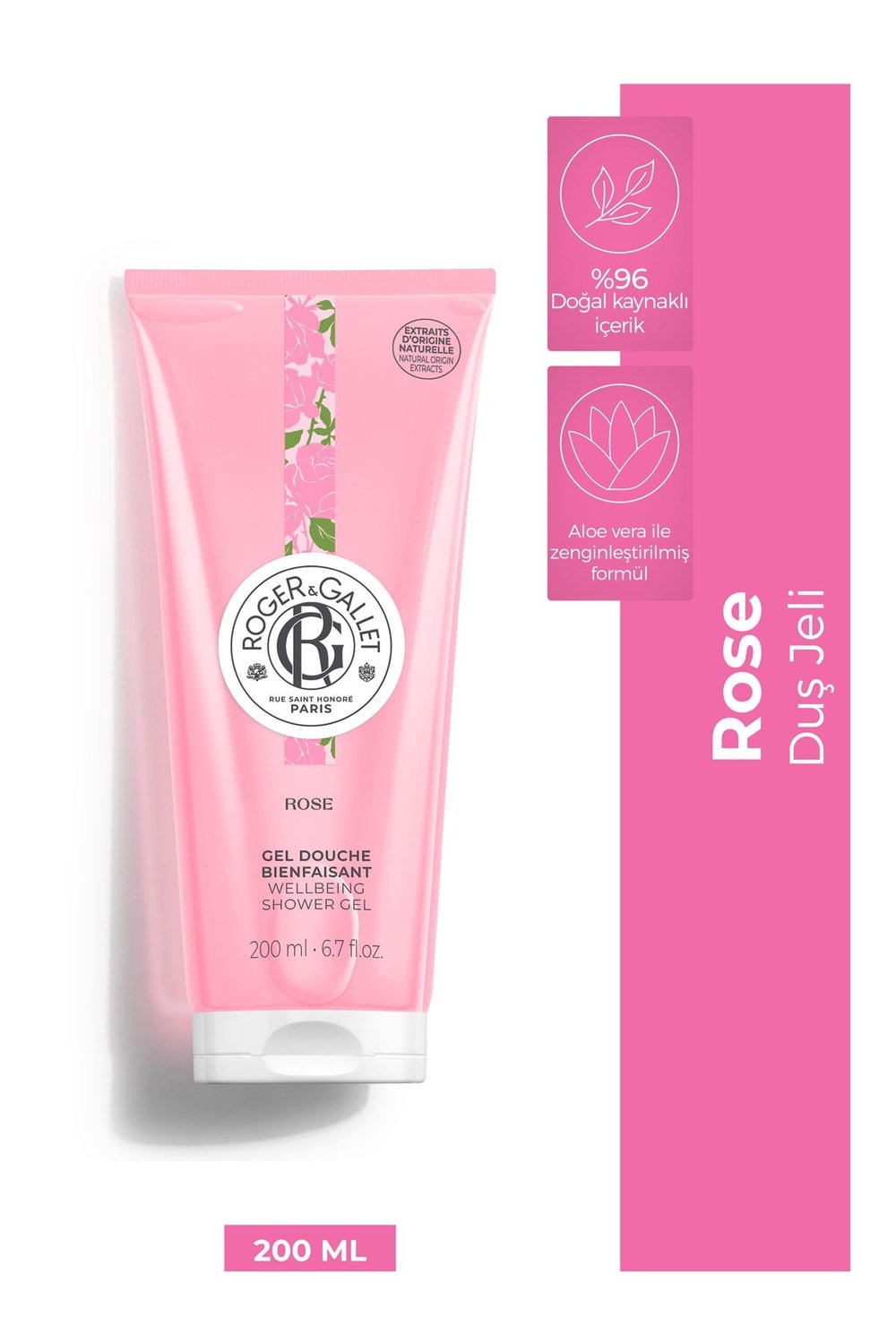 Roger & Gallet Rose Duş Jeli 200 ml - Doğal Gül Özlü & Nemlendirici Yoğun Köpük