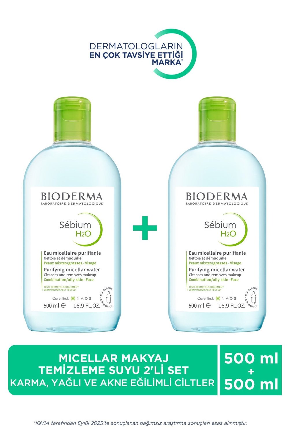 Sebium H2O 2'li Avantajlı Set Karma, Yağlı Ciltler için Micellar Makyaj Temizleme Suyu 2x500 ml