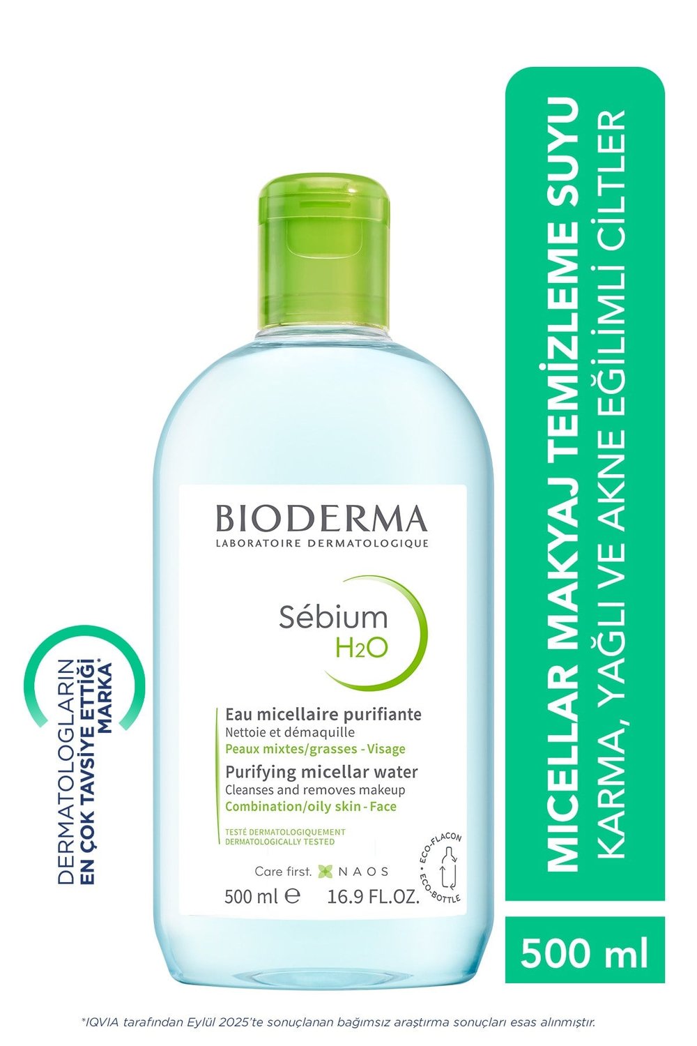 Sebium H2O Karma, Yağlı ve Akne Eğilimli Ciltler için Micellar Makyaj Temizleme Suyu 500 ml