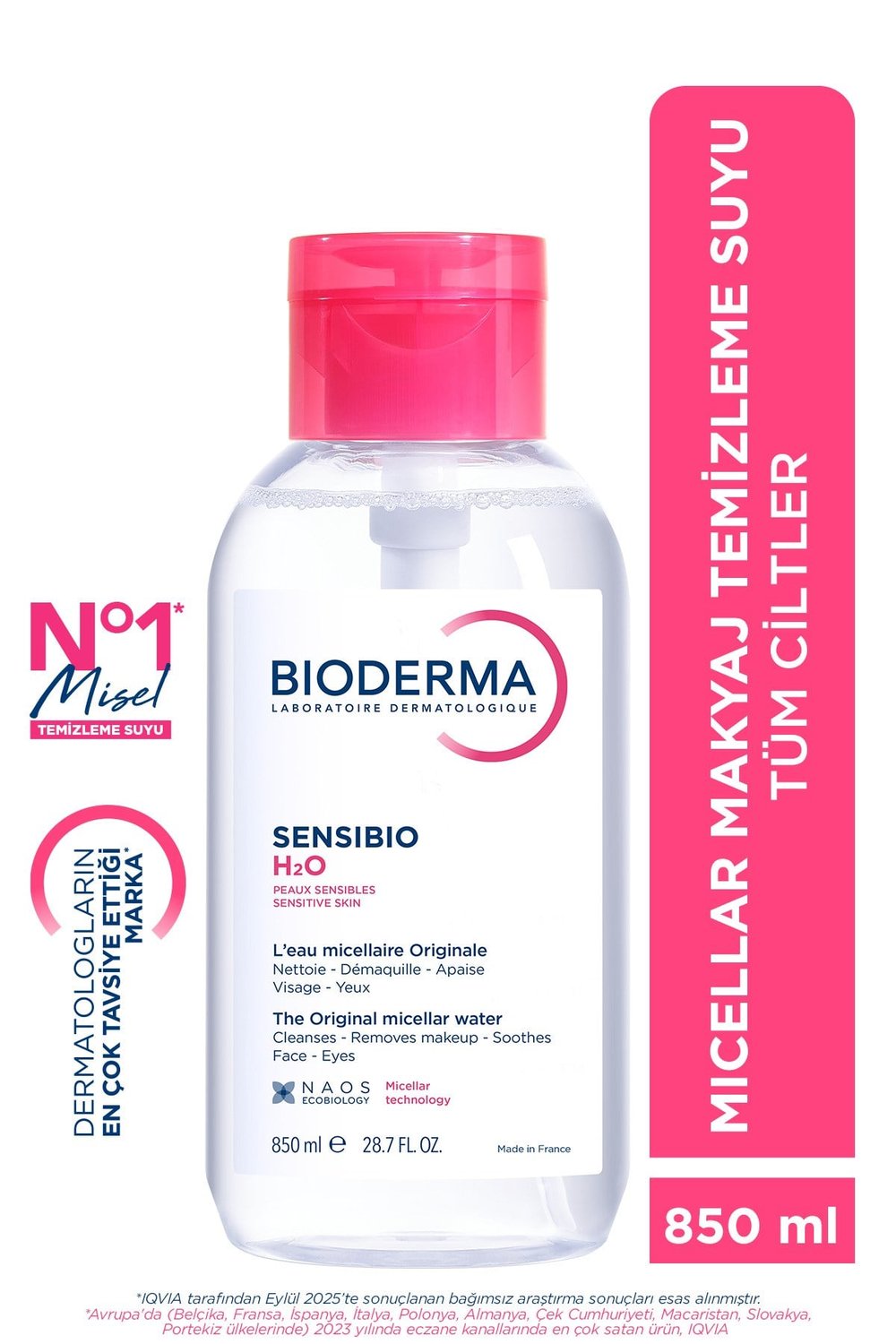 Sensibio H2O Hassas ve Normal Ciltler için Micellar Arındırıcı Makyaj Temizleme Suyu 850 ML