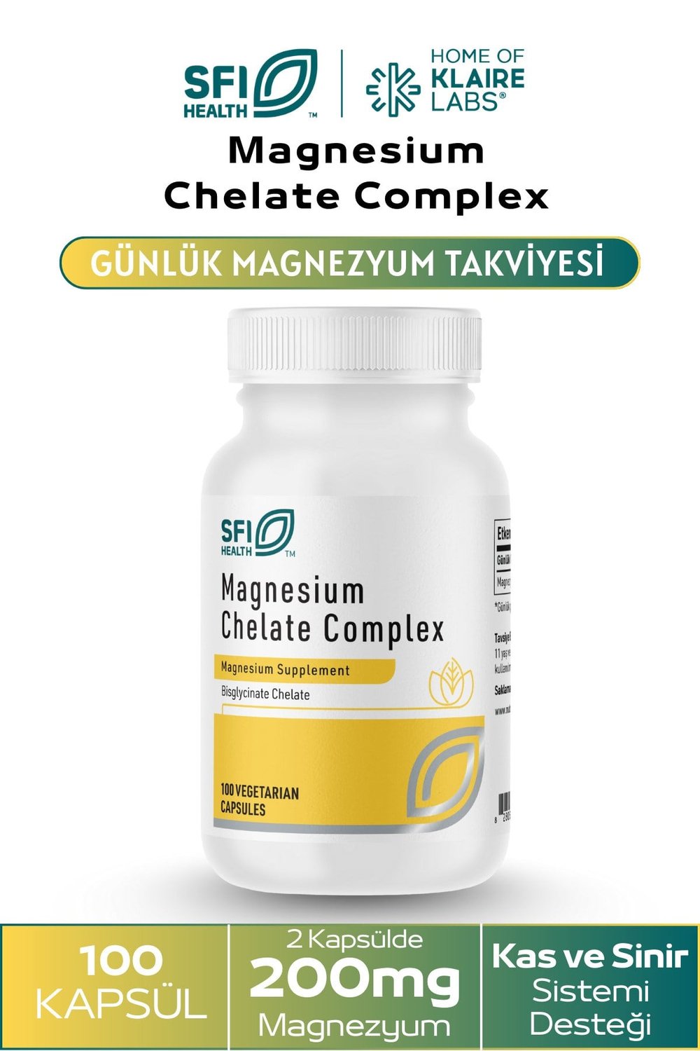 SFI- Magnesium Chelate Complex 100 Kapsül - Magnezyum Bisglisinat