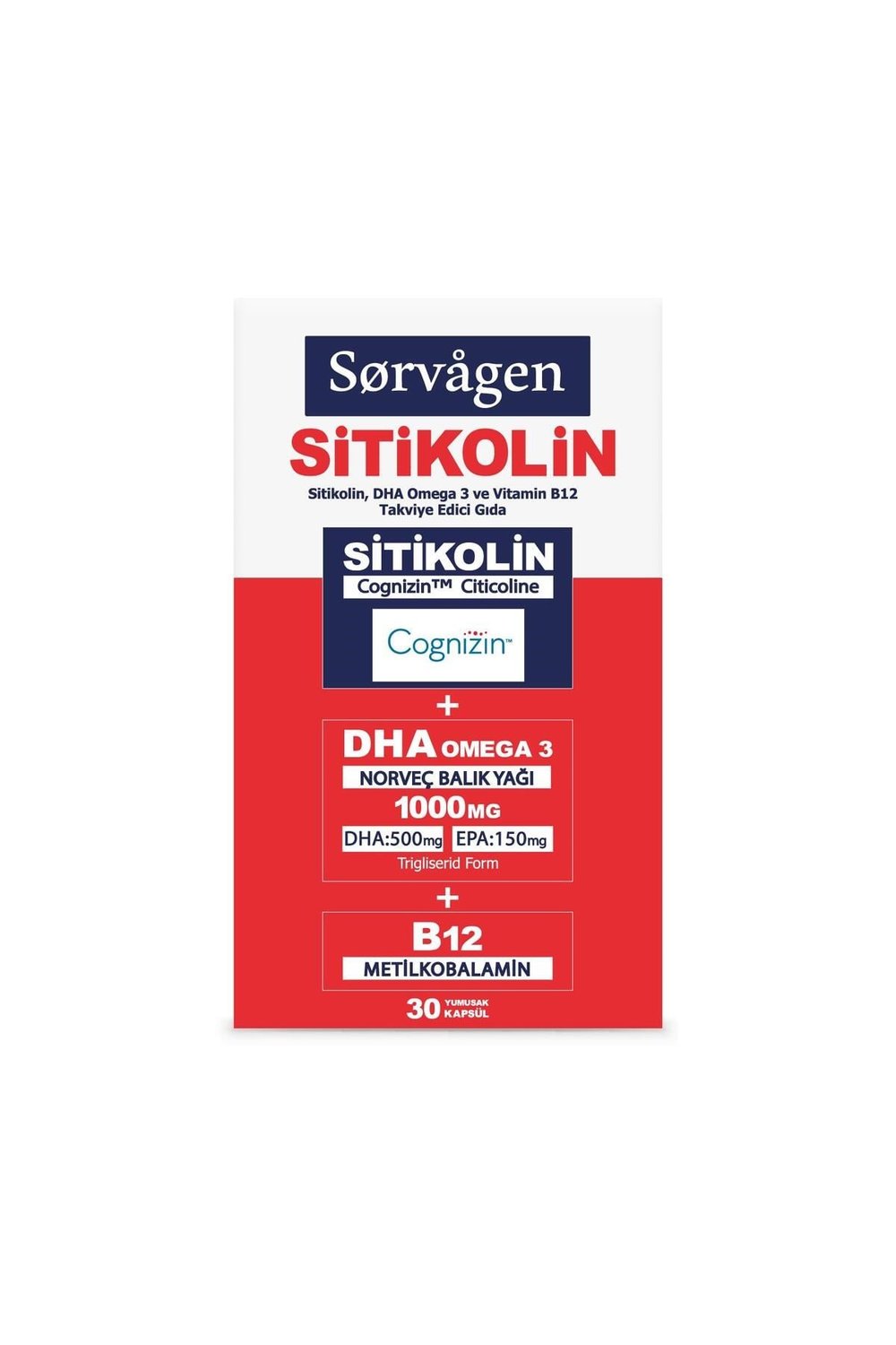 SİTİKOLİN, DHA OMEGA 3 VE B12 (30 KAPSÜL)
