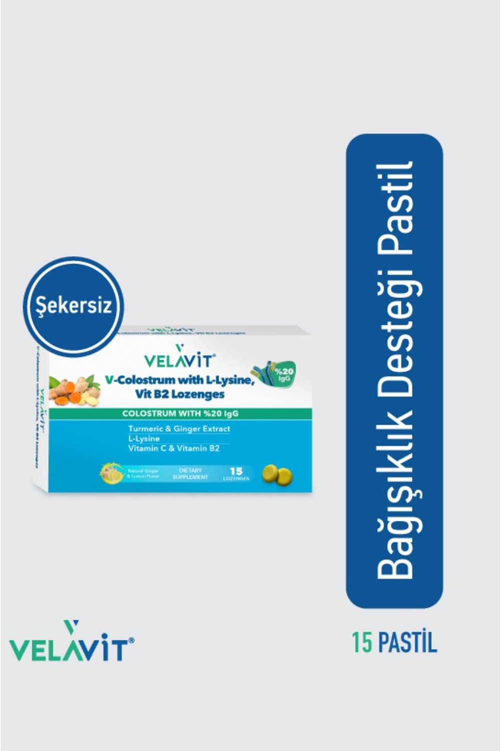 V-Colostrum with L-Lysine, Vit B2 Lozenges - Kolostrum içeren Pastil- 15 Adet