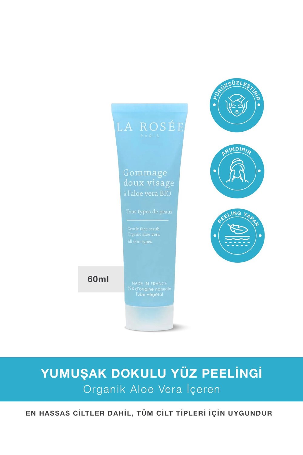 YUMUŞAK DOKULU YÜZ PEELİNGİ Organik Aloe Vera İçeren - 60 mL