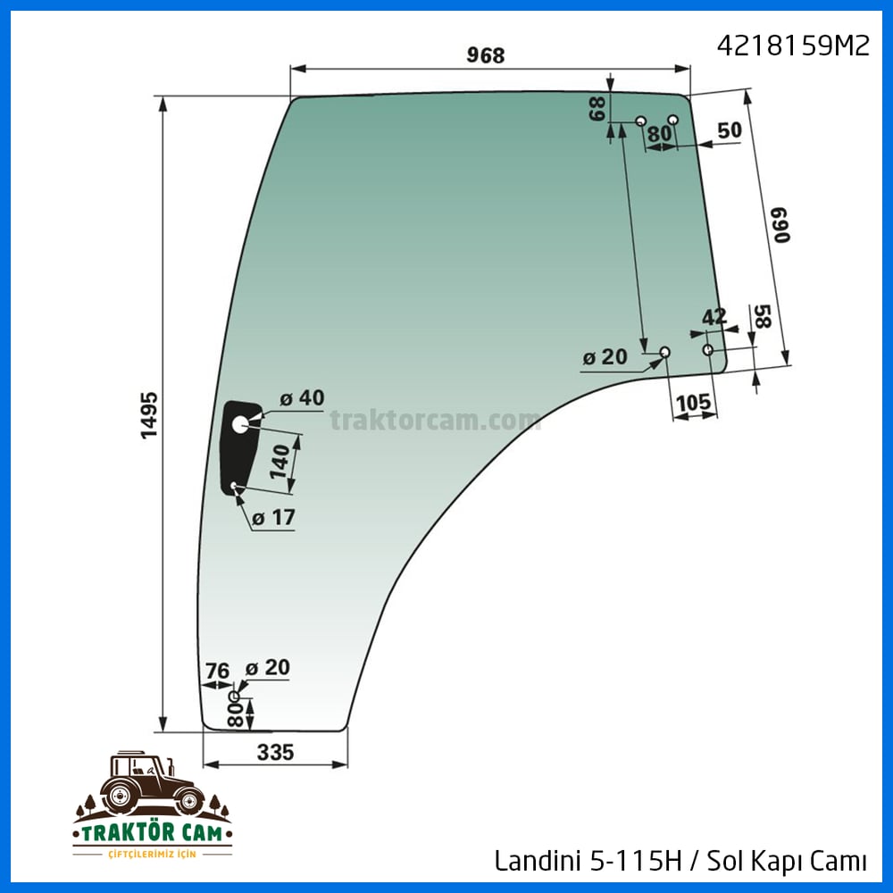 Landini 5H-115 Sol Kapı Camı