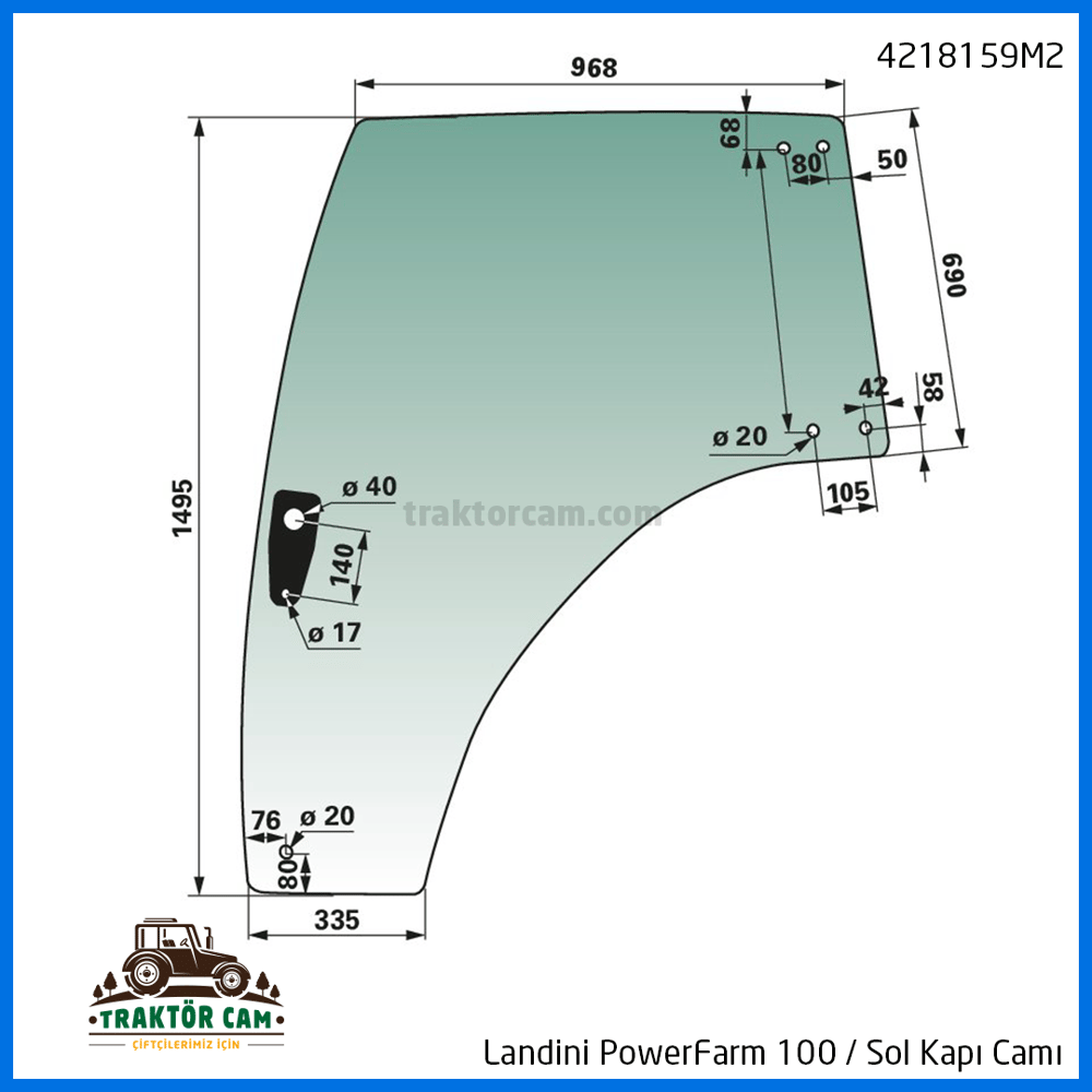 Landini PowerFarm 100 Sol Kapı Camı