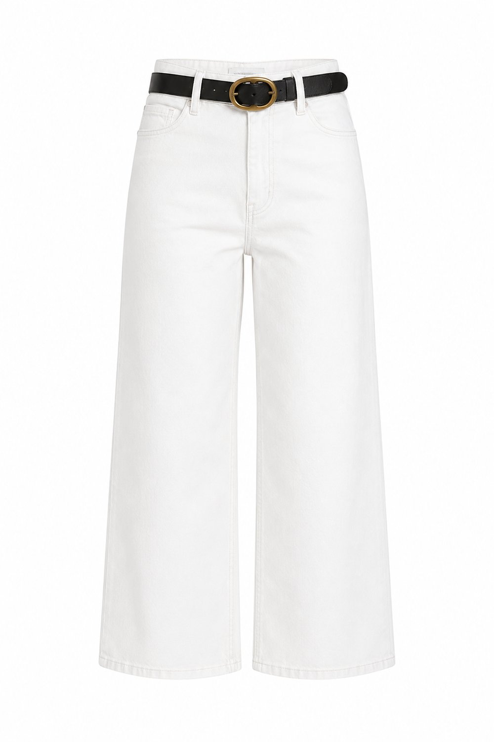 KEMERLİ WIDE LEG JEAN - BEYAZ