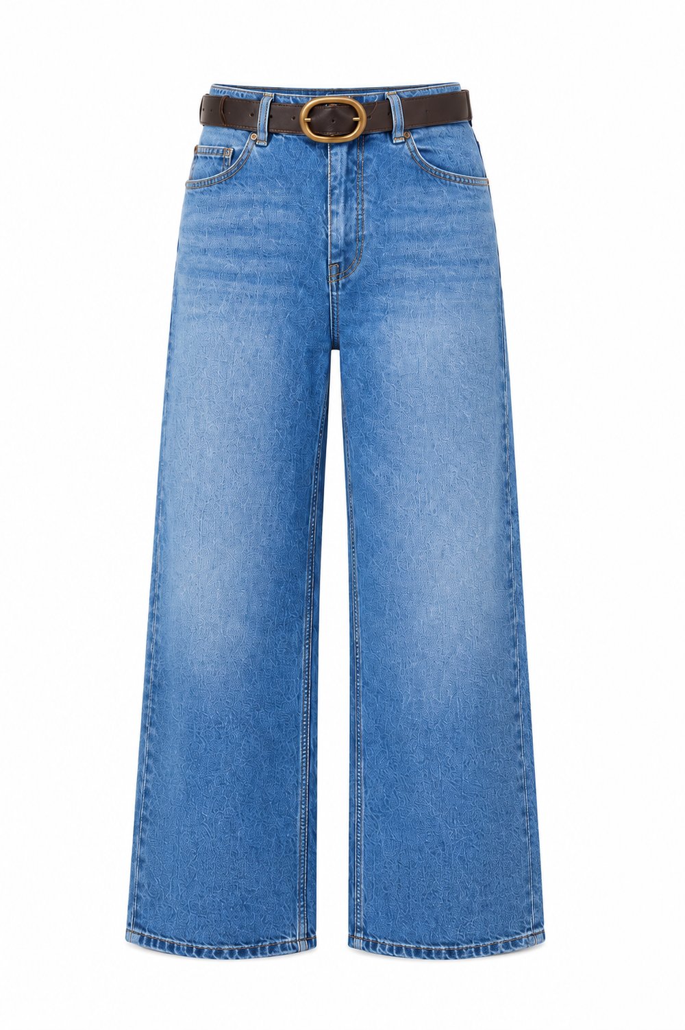 KEMERLİ WIDE LEG JEAN - MAVİ