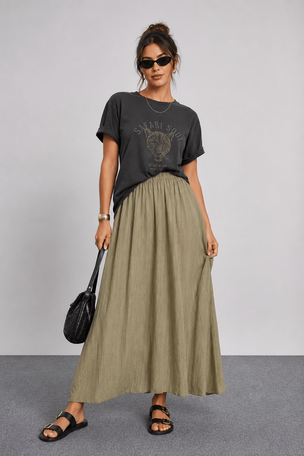OLIVE BELİ LASTİKLİ MAXİ ETEK