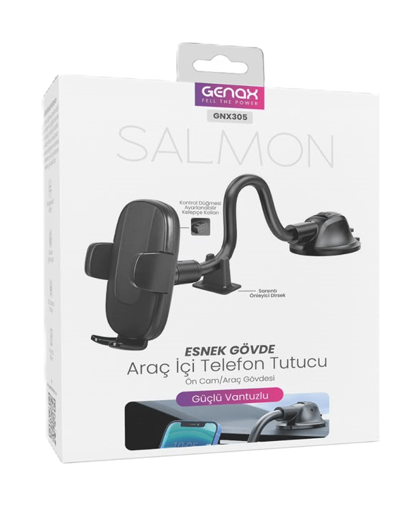 Genax GNX305 Salmon Esnek Gövdeli Vantuzlu Araç İçi Telefon Tutucu