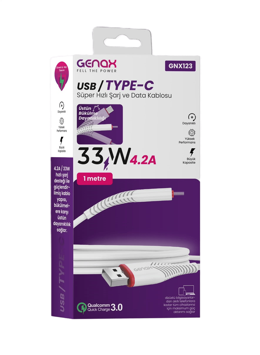 Toptan USB Type-C Hızlı Şarj Kablosu 1 Metre 33W 4.2A