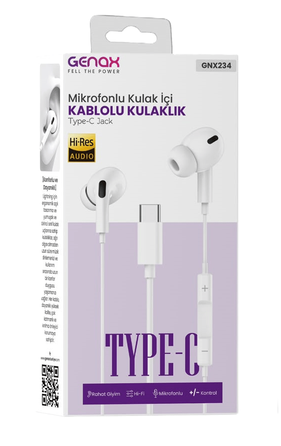 Type-C Jack Mikrofonlu Kulak İçi Kablolu Kulaklık Hi-Res Audio Genax GNX234 