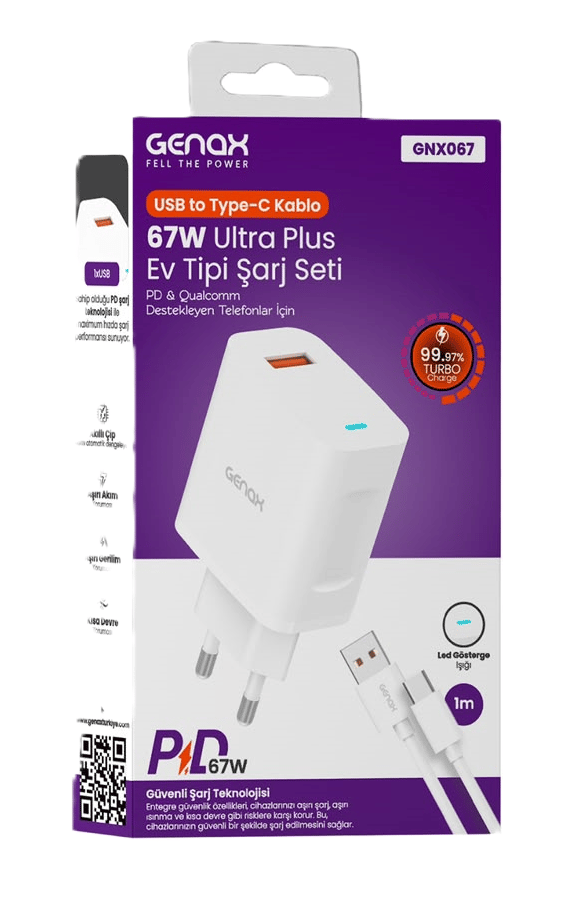USB to Type-C Şarj Cihazı Seti 67W Ultra Plus Kablolu (1 Metre)
