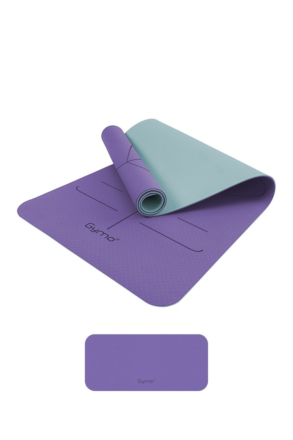 Gymo Hizalamalı 6mm TPE Yoga Matı Pilates Minderi Diz Dirsek Koruyucu Matlı Set Lila Nane Yeşili