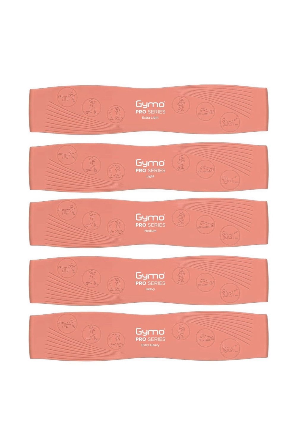 Gymo Pro Series Çantalı Direnç Bandı Fitness Pilates Esnetme Lastiği 5li Set Silikon Somon