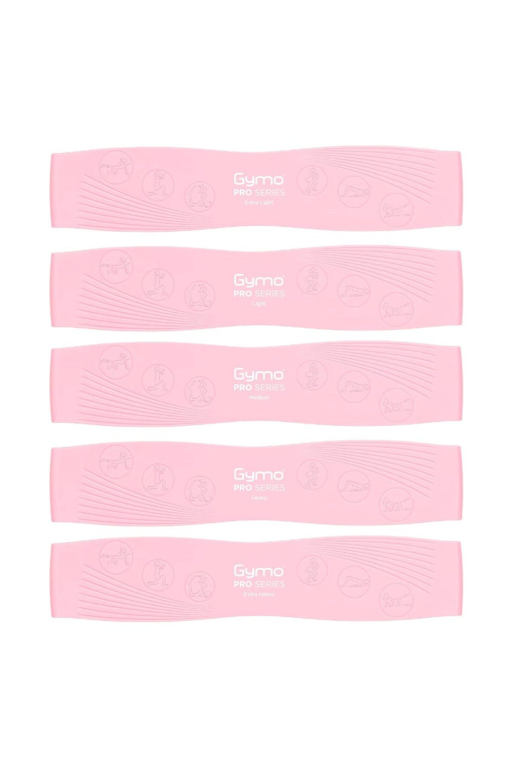 Gymo Pro Series Çantalı Direnç Bandı Fitness Pilates Esnetme Lastiği 5li Set Silikon Pembe