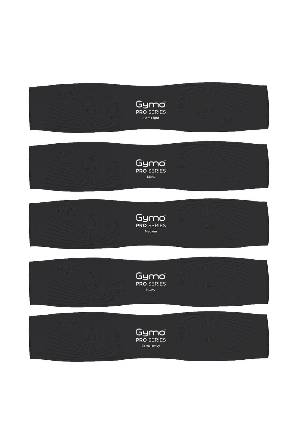 Gymo Pro Series Çantalı Direnç Bandı Fitness Pilates Esnetme Lastiği 5li Set Silikon Siyah