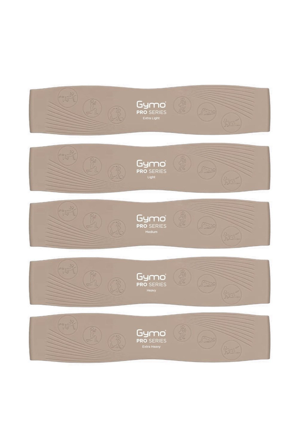 Gymo Pro Series Çantalı Direnç Bandı Fitness Pilates Esnetme Lastiği 5li Set Silikon Toprak