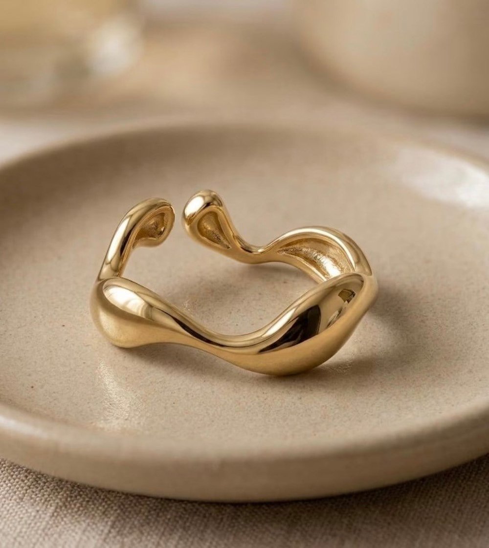 Dalgalı 14K ayarlanabilir Metal Yüzük 