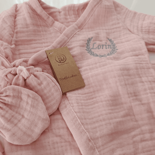 İsme Özel Müslin Hastane Çıkışı – 4lü Bebek Seti | Pembe