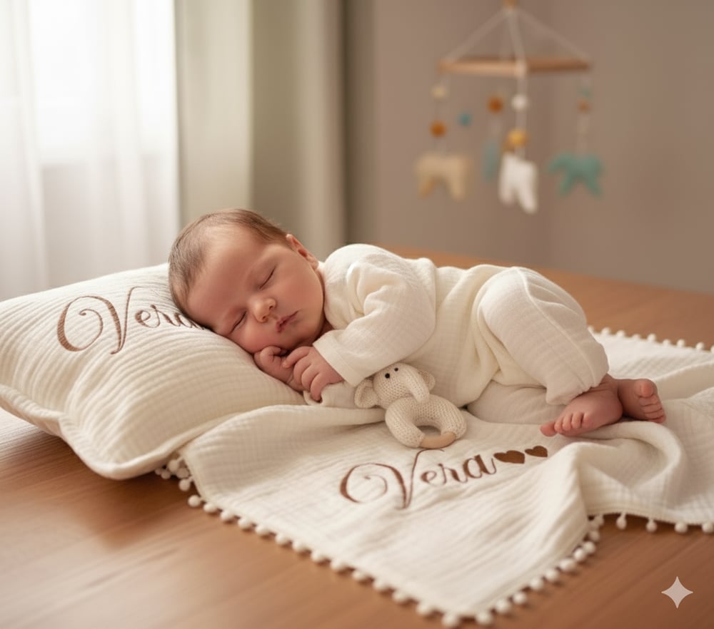 Kişiye Özel İsim Nakışlı 6lı Müslin Hastane Çıkışı Bebek Seti – %100 Pamuk