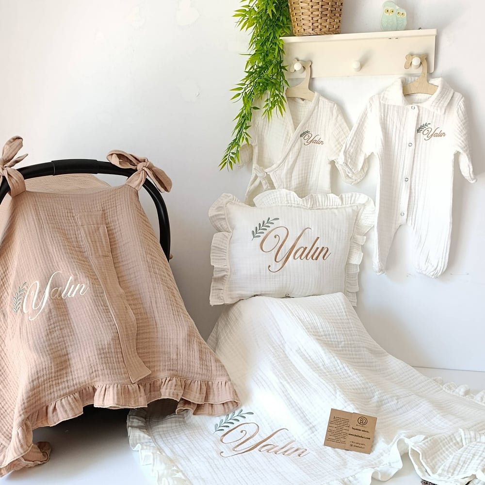 İsme Özel  Vizon ve Ekru Müslin Bebek Setleri