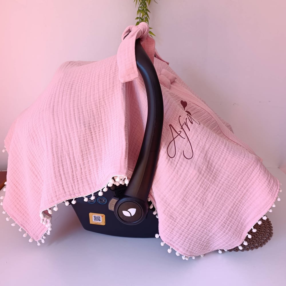 Pembe Müslin Puset Örtüsü – %100 Pamuk Bebek Puset Örtüsü