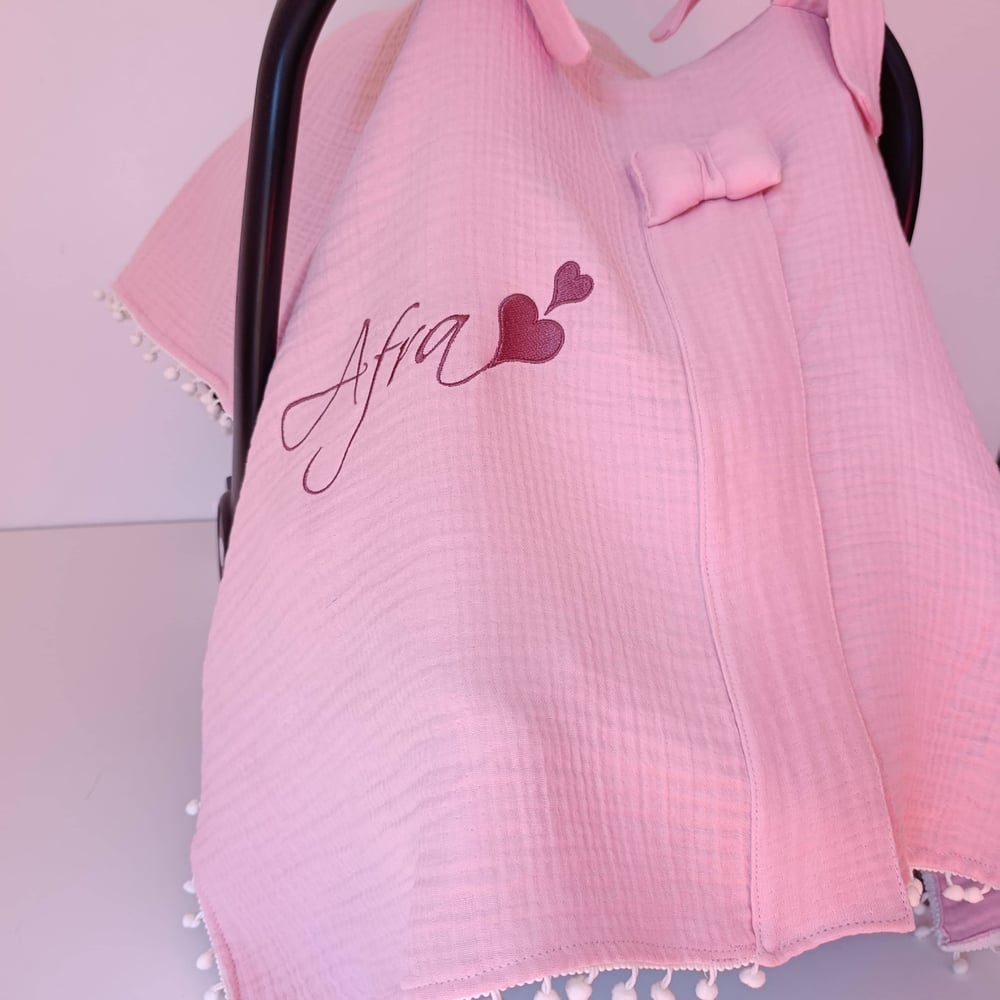 Pembe Müslin Puset Örtüsü – %100 Pamuk Bebek Puset Örtüsü