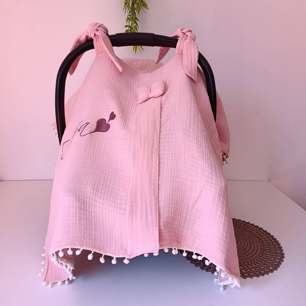 Pembe Müslin Puset Örtüsü – %100 Pamuk Bebek Puset Örtüsü