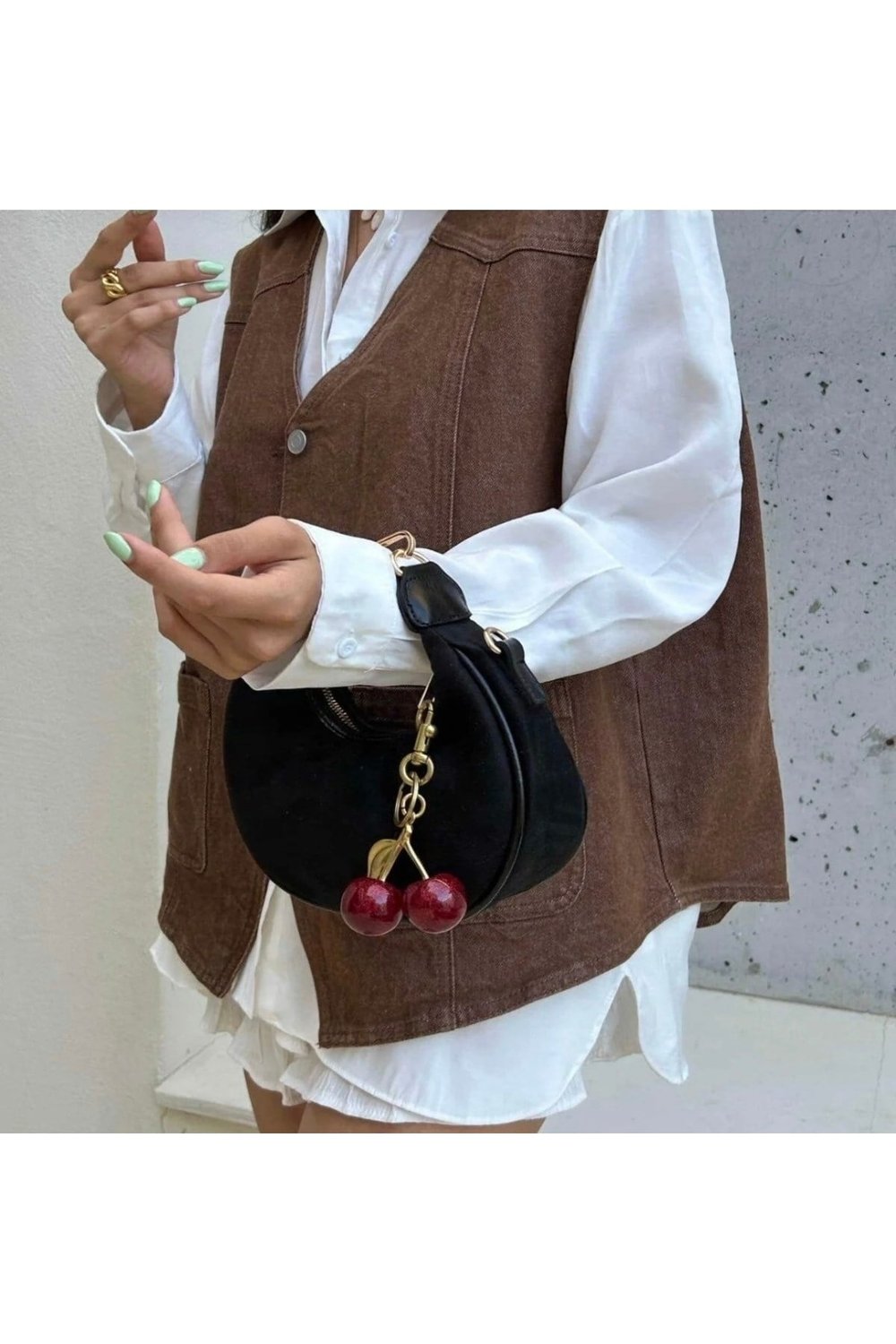 Big Baby Model El Ve Kadın Omuz Çantası Suet ( Kiraz Charm Dahil )