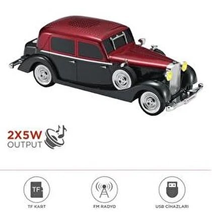 D55 CAR SPEAKERS-Torima Bluetooth Hoparlör Retro Araba Tasarımlı 2x5W FM USB TF Speaker D55