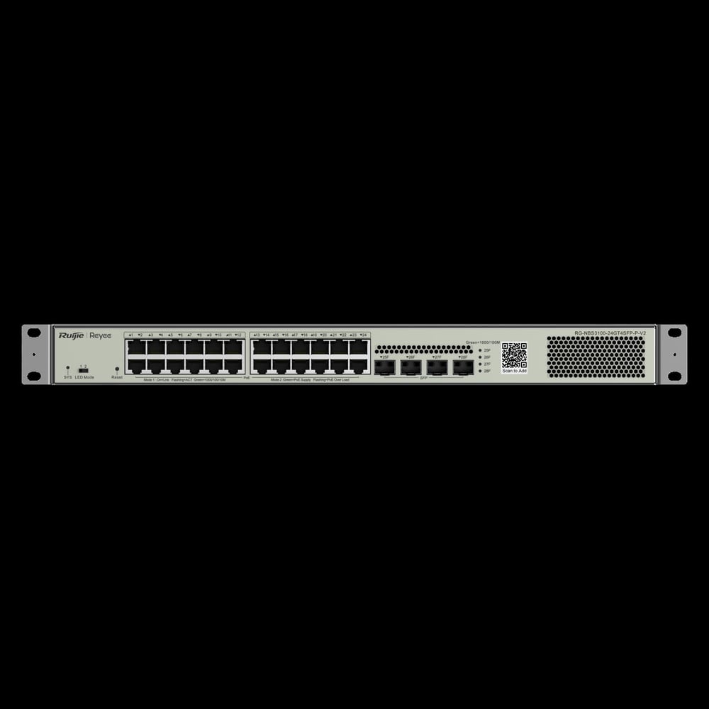 Reyee RG-NBS3100-24GT4SFP-P-V2 24 Portlu, 10/100/1000 Gigabit, L2 Yönetilebilir Switch, 4 SFP, 24 Port PoE+ (370W)