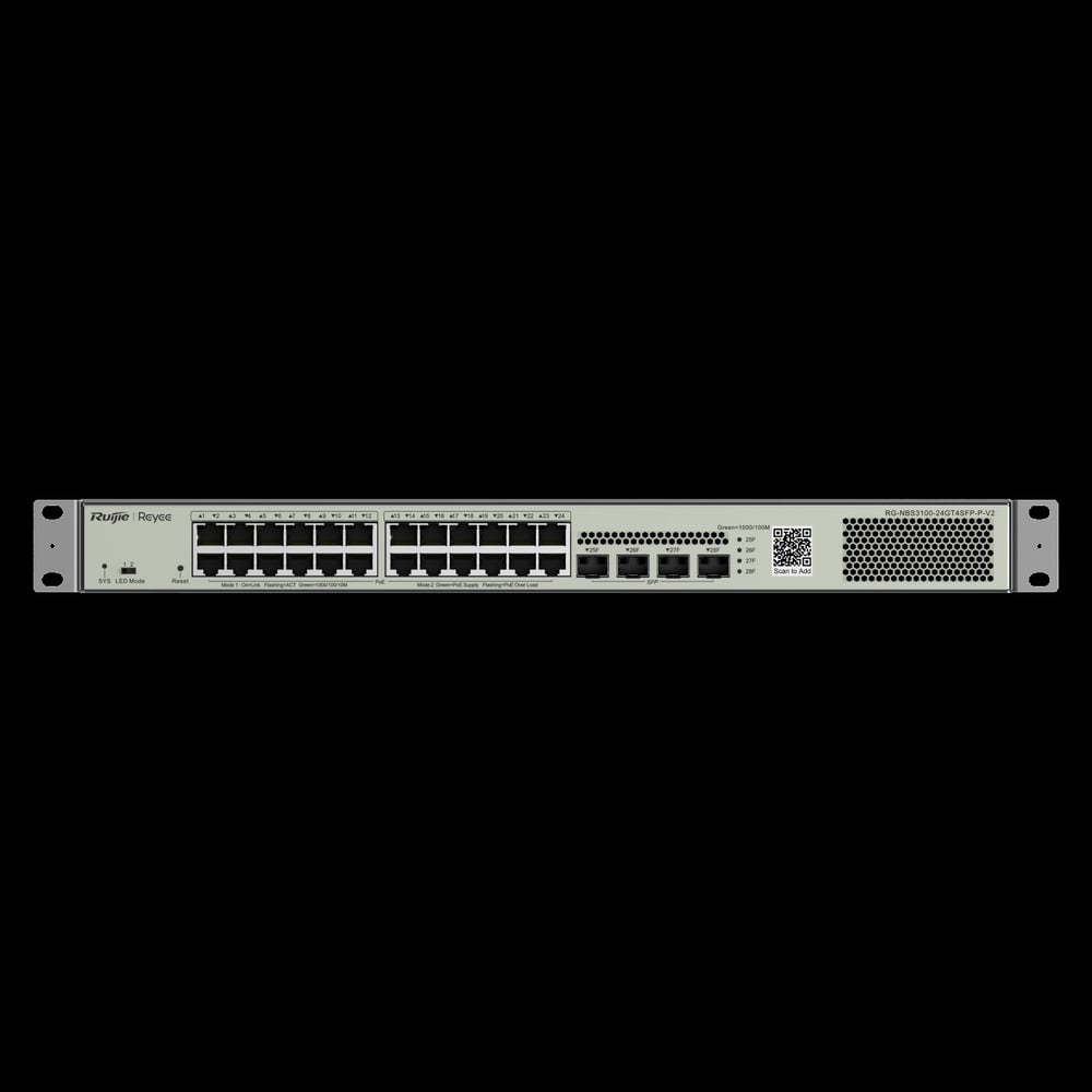 Reyee RG-NBS3100-24GT4SFP-P-V2 24 Portlu, 10/100/1000 Gigabit, L2 Yönetilebilir Switch, 4 SFP, 24 Port PoE+ (370W)